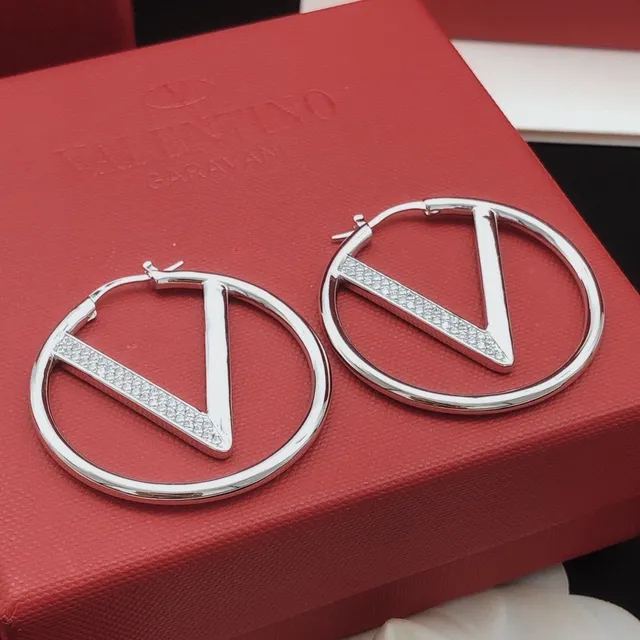 Valentino VLogo Hoop Silver Circular V-Logo Motif Earrings 7