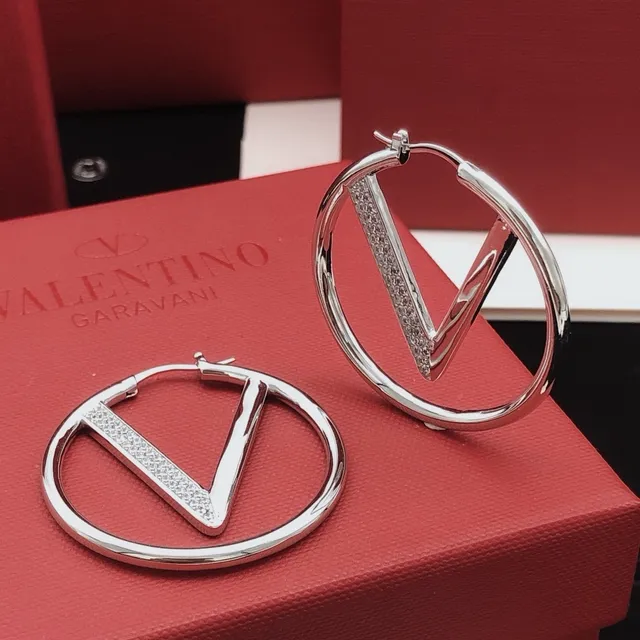 Valentino VLogo Hoop Silver Circular V-Logo Motif Earrings 8