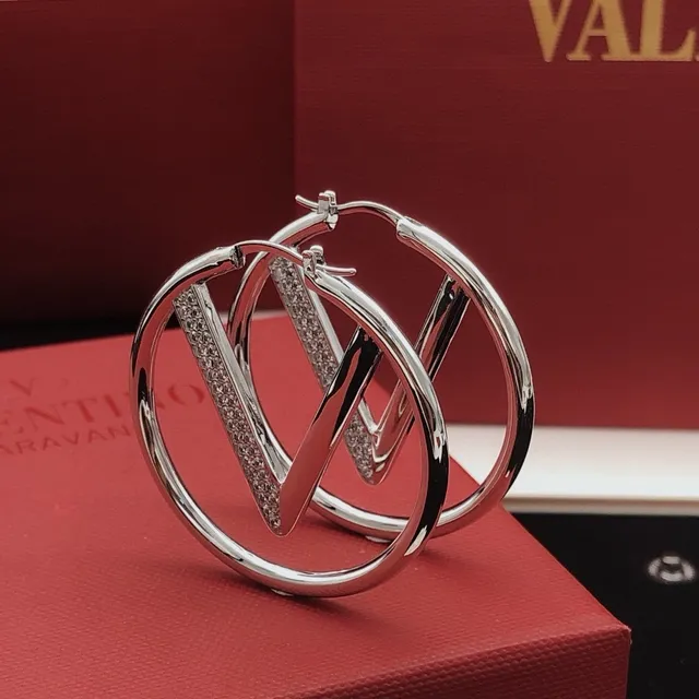 Valentino VLogo Hoop Silver Circular V-Logo Motif Earrings 9