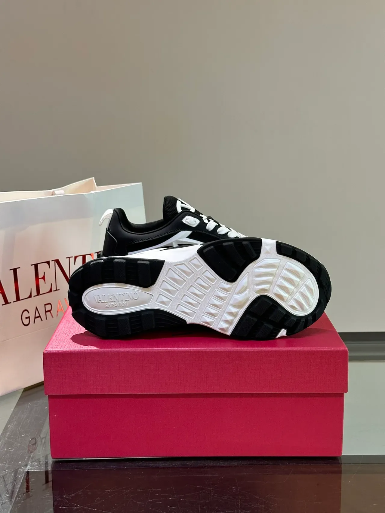 Valentino VLTN Black White Sculpted Sole Layered Upper Chunky Sneakers 2