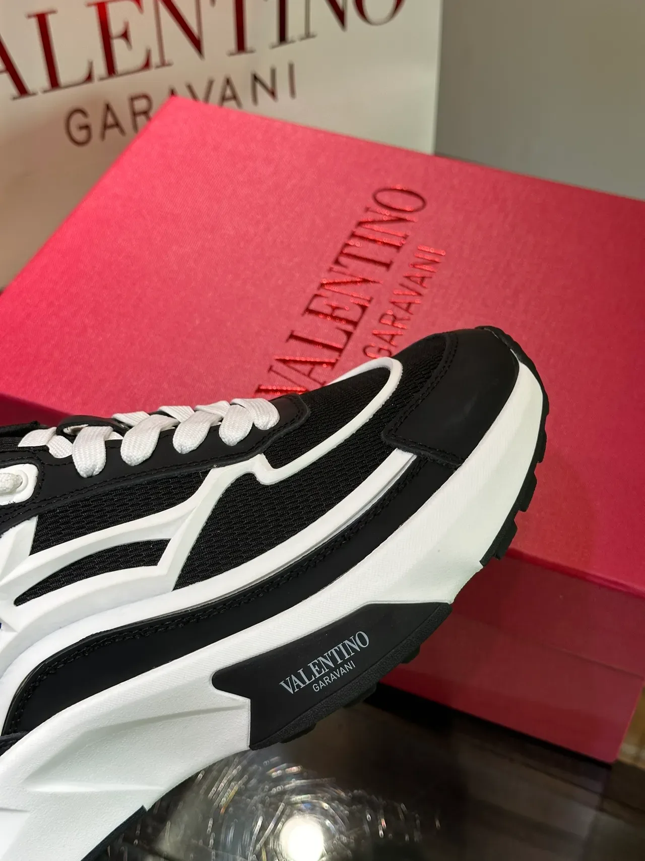 Valentino VLTN Black White Sculpted Sole Layered Upper Chunky Sneakers 3
