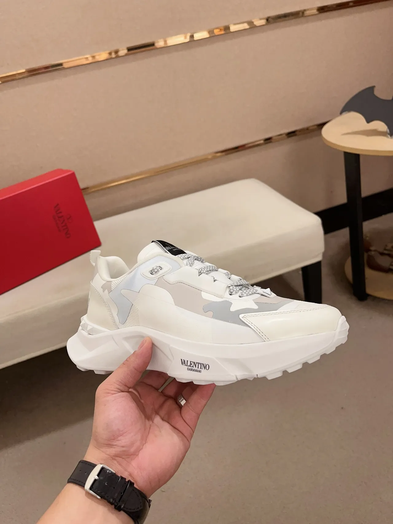 Valentino White Gray Sole Camouflage Overlay Chunky Sneakers 4