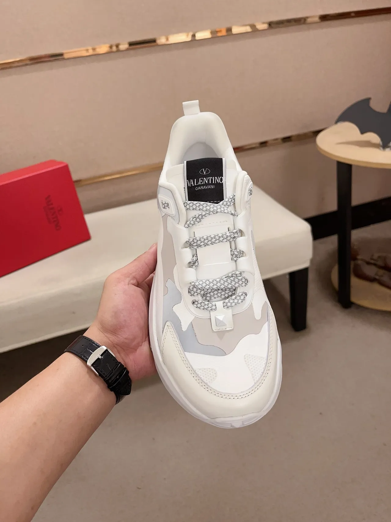 Valentino White Gray Sole Camouflage Overlay Chunky Sneakers 5