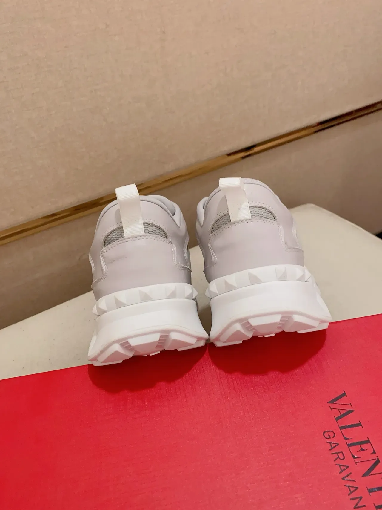 Valentino White Gray Sole Mesh And Synthetic Overlay Construction Chunky Sneakers 3