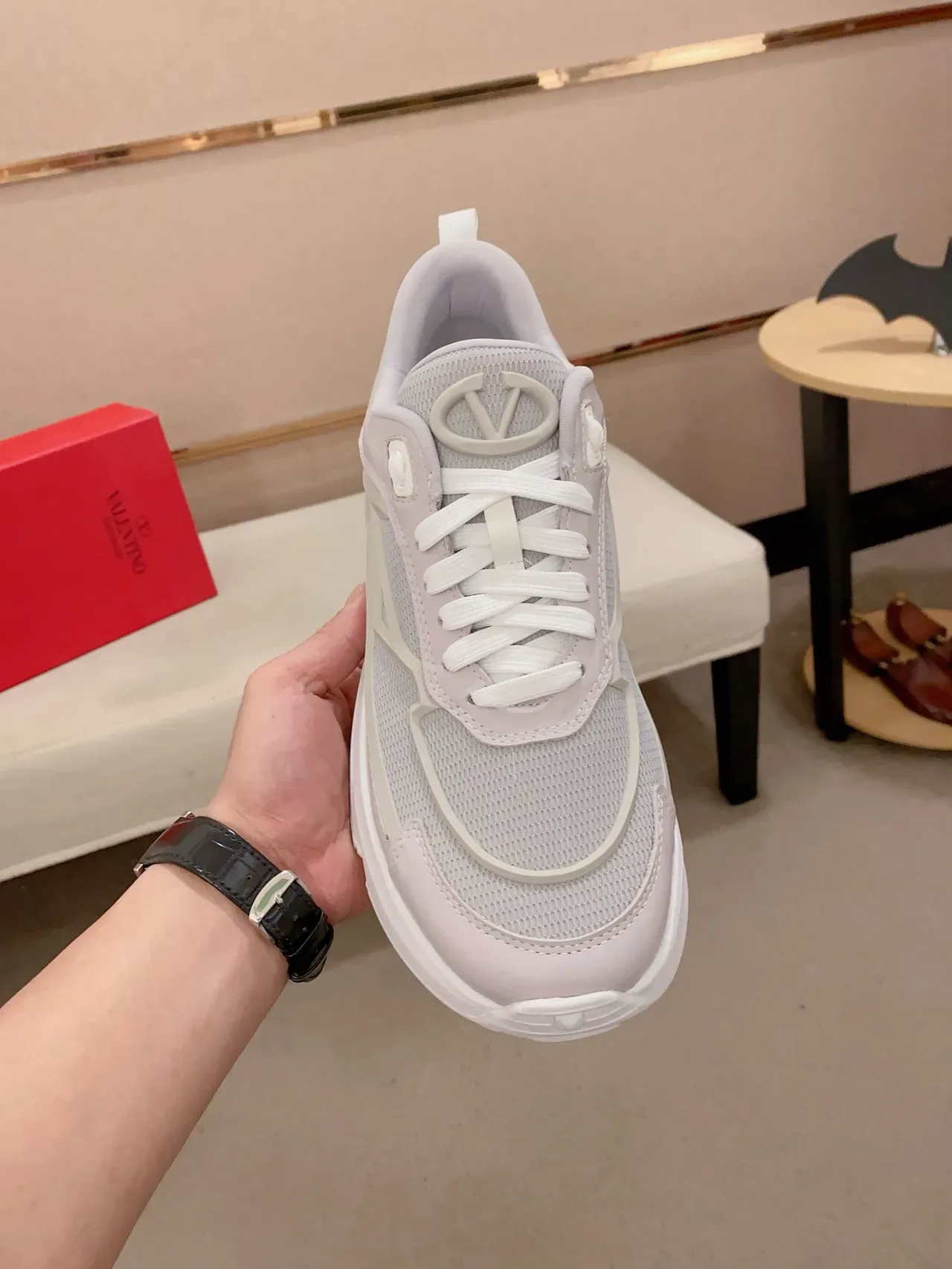 Valentino White Gray Sole Mesh And Synthetic Overlay Construction Chunky Sneakers 5