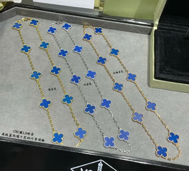 Van Cleef & Arpels Alhambra Blue Enamel Four-Leaf Clover Necklace 3