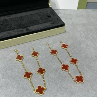 Van Cleef & Arpels Alhambra Five Motif Red Enamel Gold Bracelet