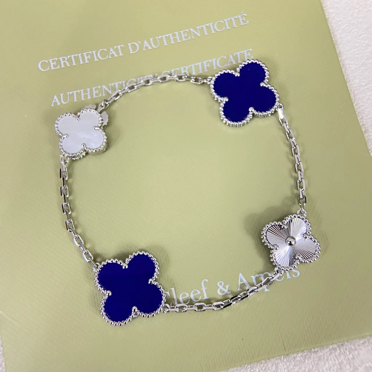 Van Cleef & Arpels Alhambra Gold Blue Chain Link Four-Leaf Clover Motifs Bracelet 2