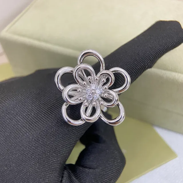 Van Cleef & Arpels Alhambra Gold Silver Openwork Floral Pavé-Set Center Brooch 3