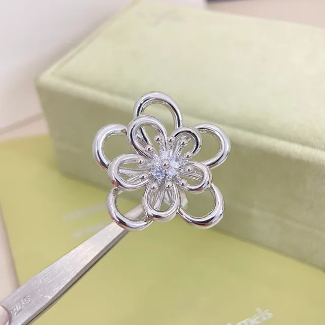 Van Cleef & Arpels Alhambra Gold Silver Openwork Floral Pavé-Set Center Brooch 4