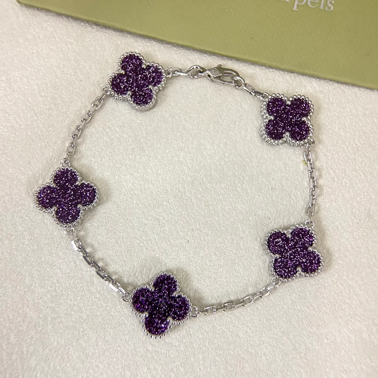 Van Cleef & Arpels Alhambra Purple Pave Four-Leaf Clover Bracelet 3