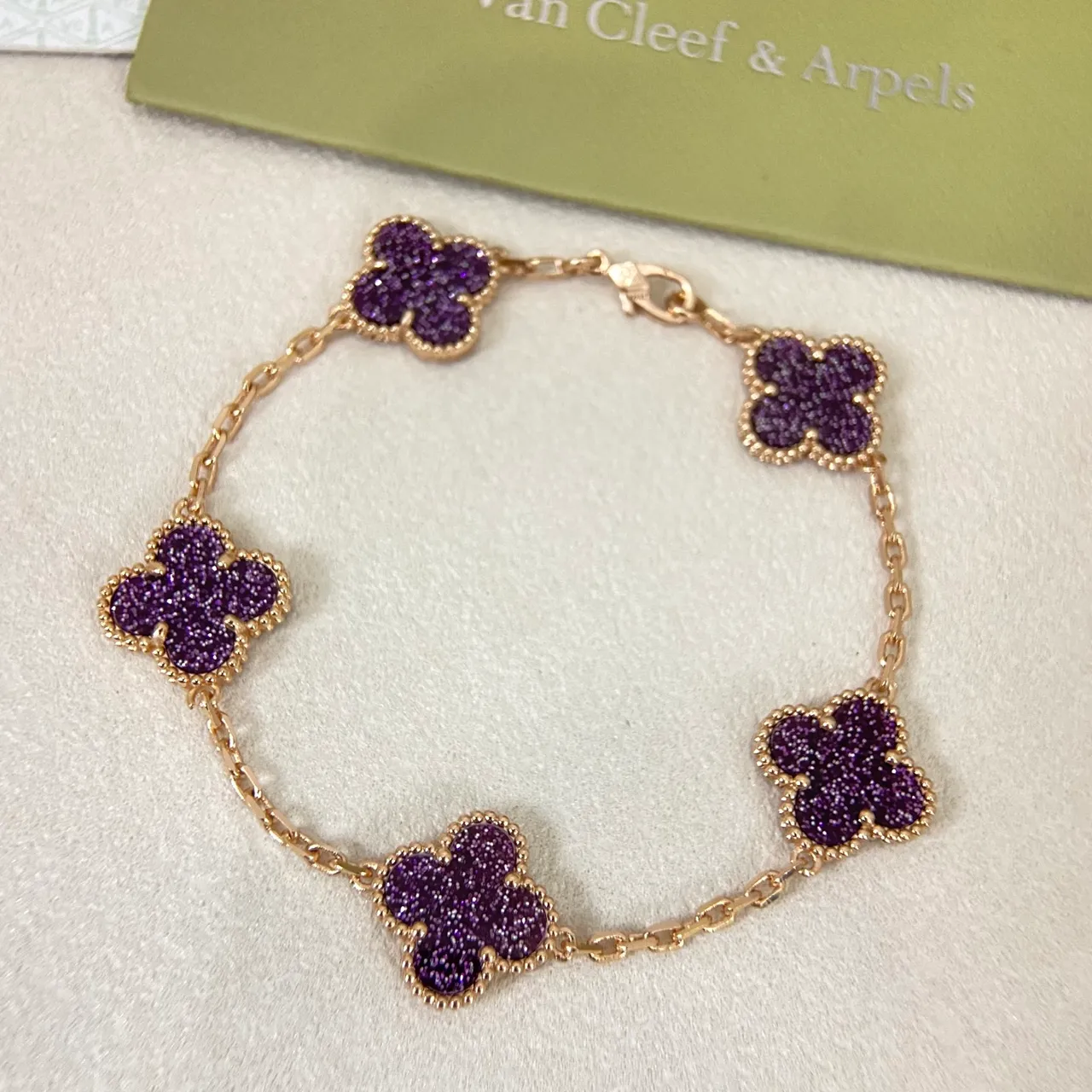 Van Cleef & Arpels Alhambra Purple Pave Four-Leaf Clover Bracelet 5