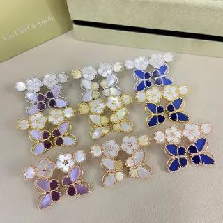 Van Cleef & Arpels Floral Butterfly Motif Mother-of-Pearl and Enamel Earrings