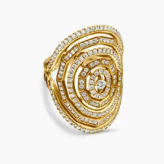 Van Cleef & Arpels Gold Silver Spiral-Layered Pavé-Diamond Ring