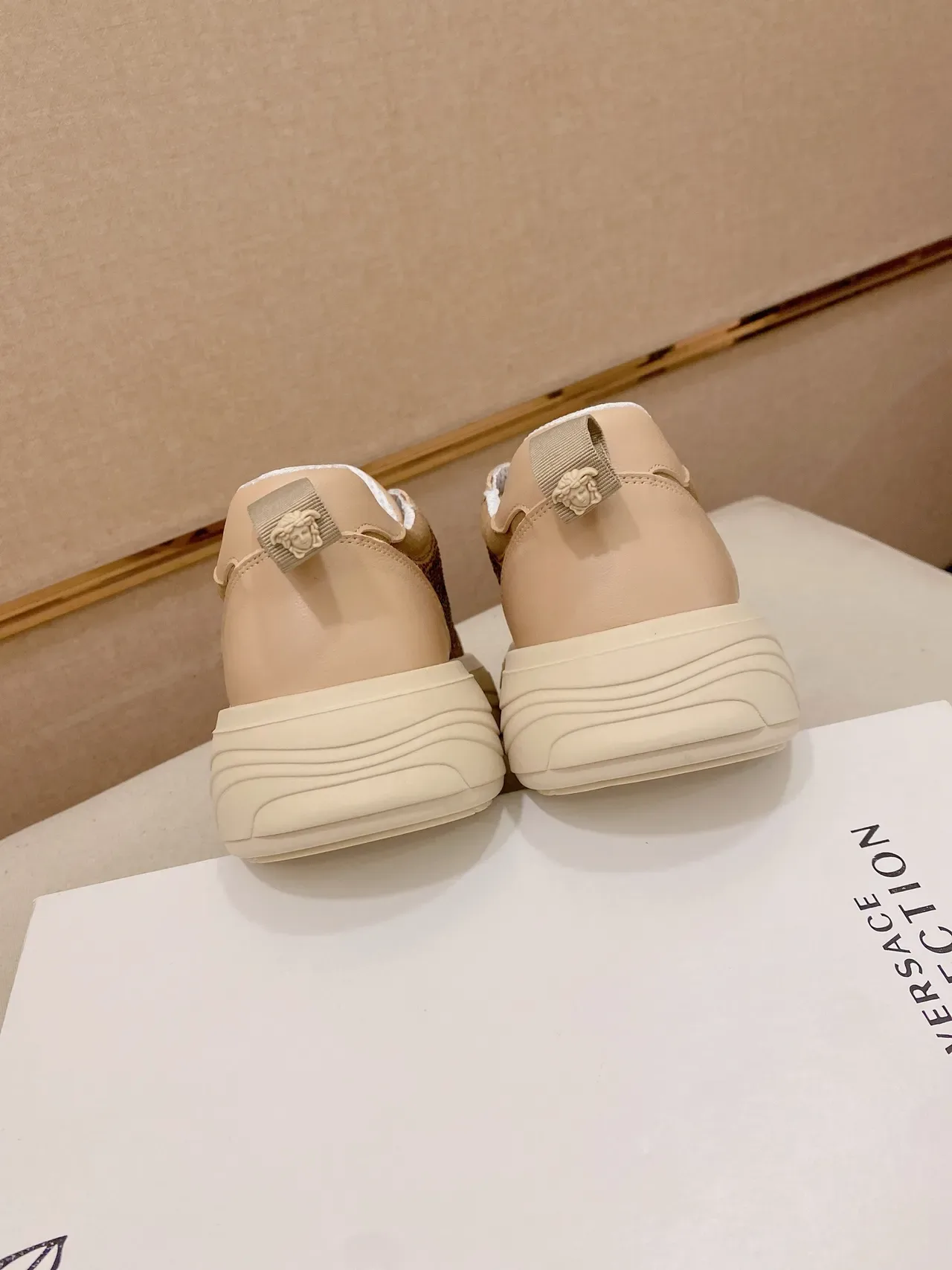 Versace Ace Beige and Gold Crystal-Embellished Platform Lifestyle Sneakers 3