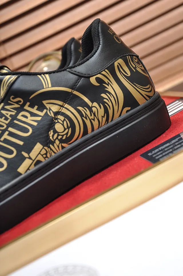 Versace Black Gold Baroque Print Leather Upper Lifestyle Sneakers 2