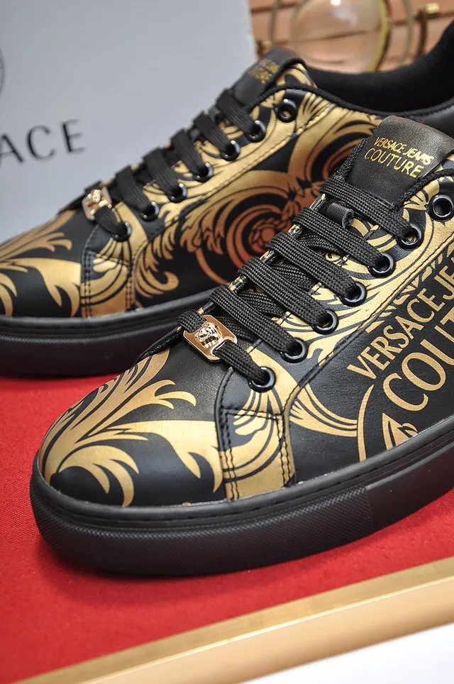Versace Black Gold Baroque Print Leather Upper Lifestyle Sneakers 3