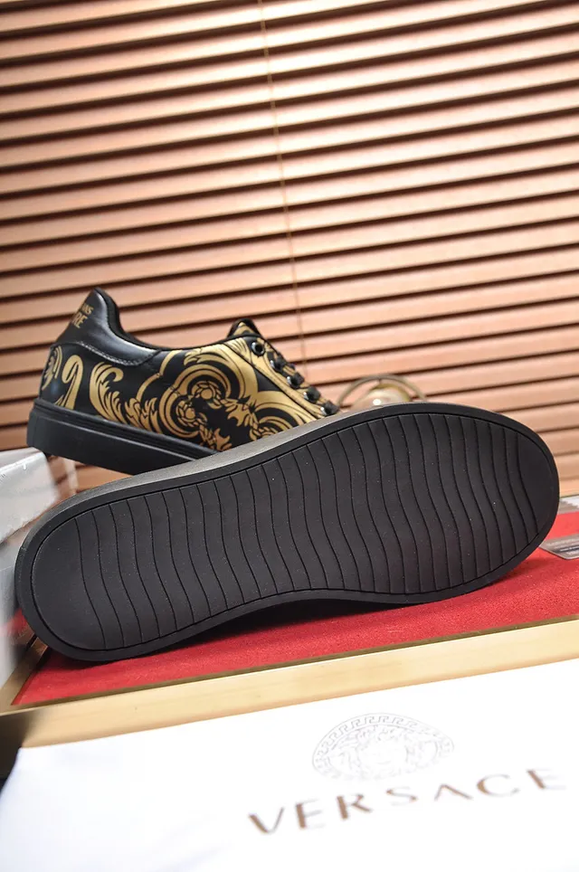 Versace Black Gold Baroque Print Leather Upper Lifestyle Sneakers 4
