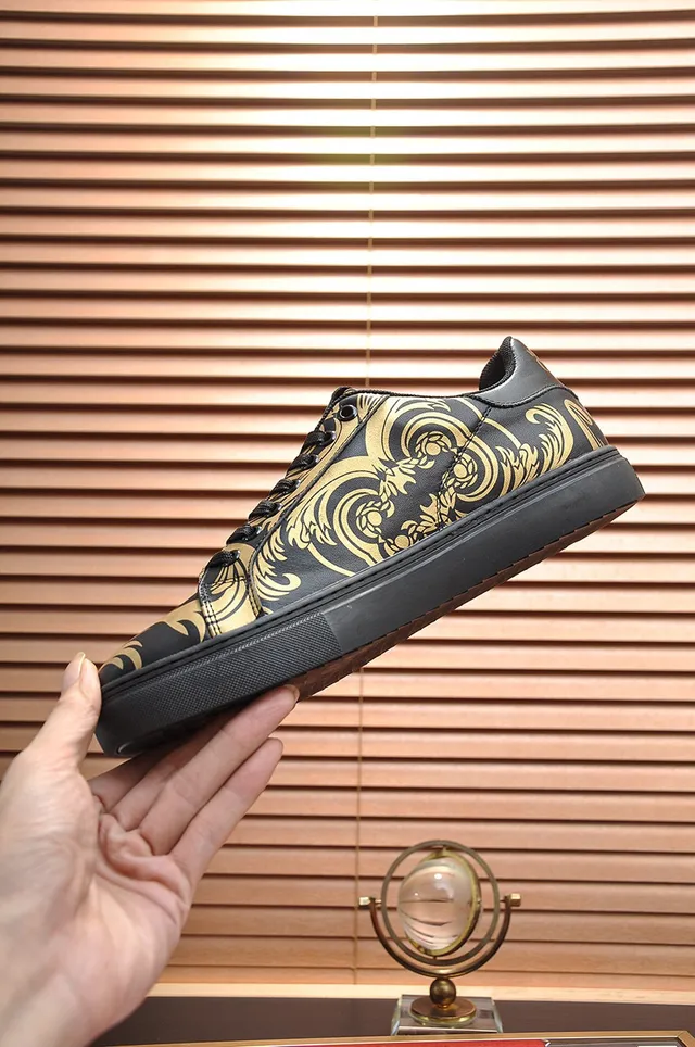 Versace Black Gold Baroque Print Leather Upper Lifestyle Sneakers 6