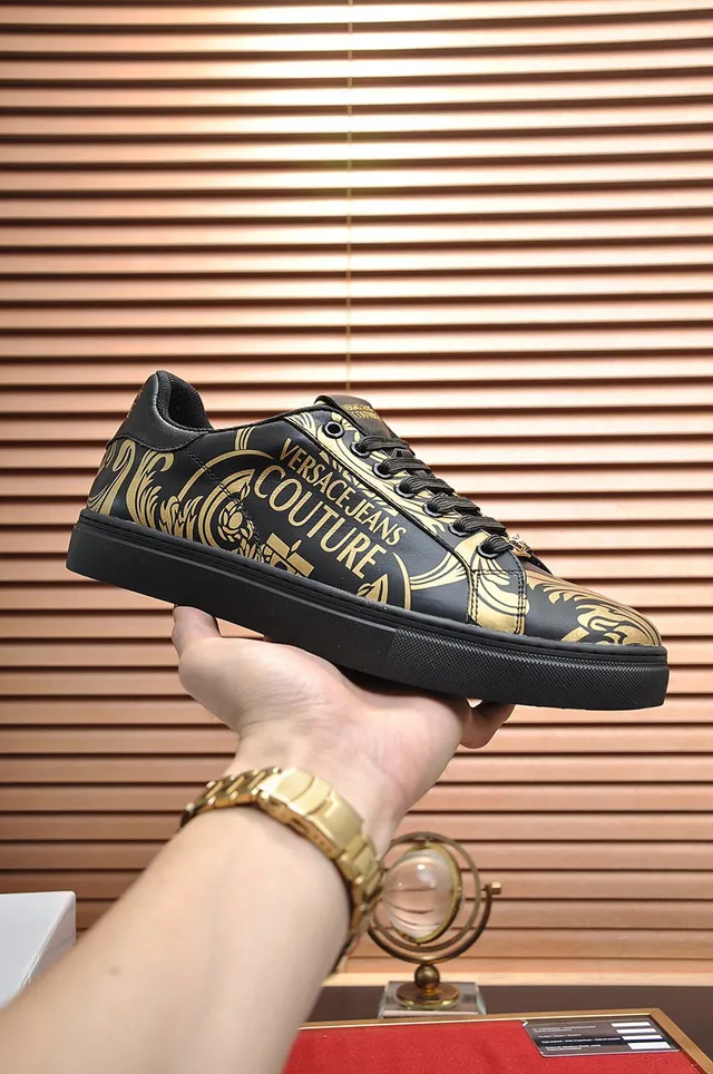 Versace Black Gold Baroque Print Leather Upper Lifestyle Sneakers 7