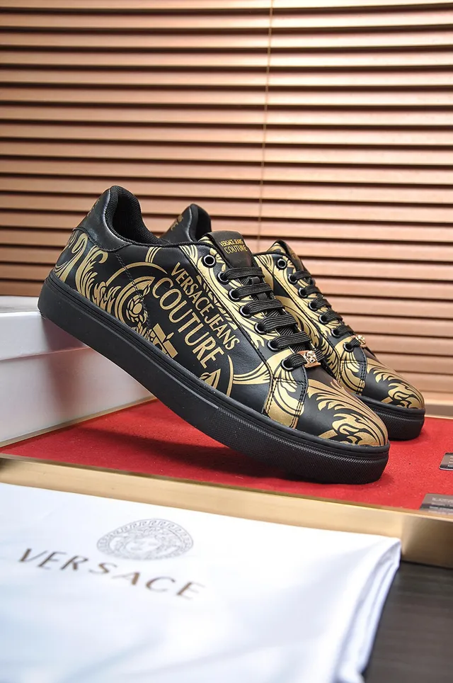 Versace Black Gold Baroque Print Leather Upper Lifestyle Sneakers 8