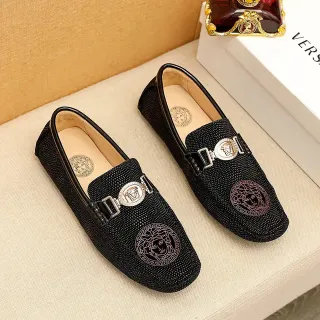 Versace Loafer Noir Or Texturé Haut Emblème Tête Médusa