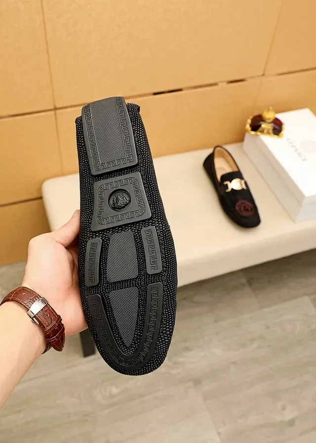 Versace Black Gold Textured Upper Medusa Head Emblem Loafer 2
