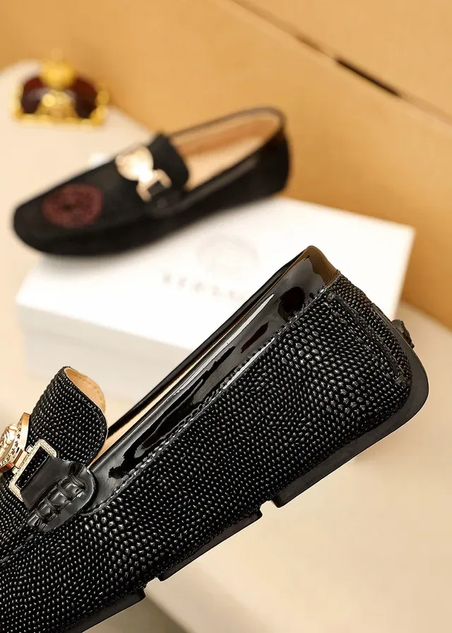 Versace Black Gold Textured Upper Medusa Head Emblem Loafer 4
