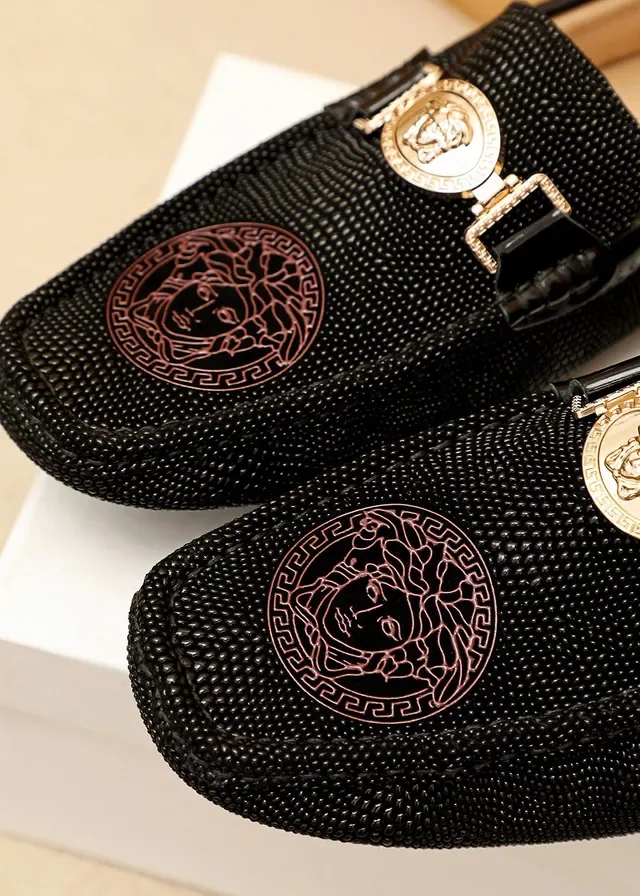 Versace Black Gold Textured Upper Medusa Head Emblem Loafer 5