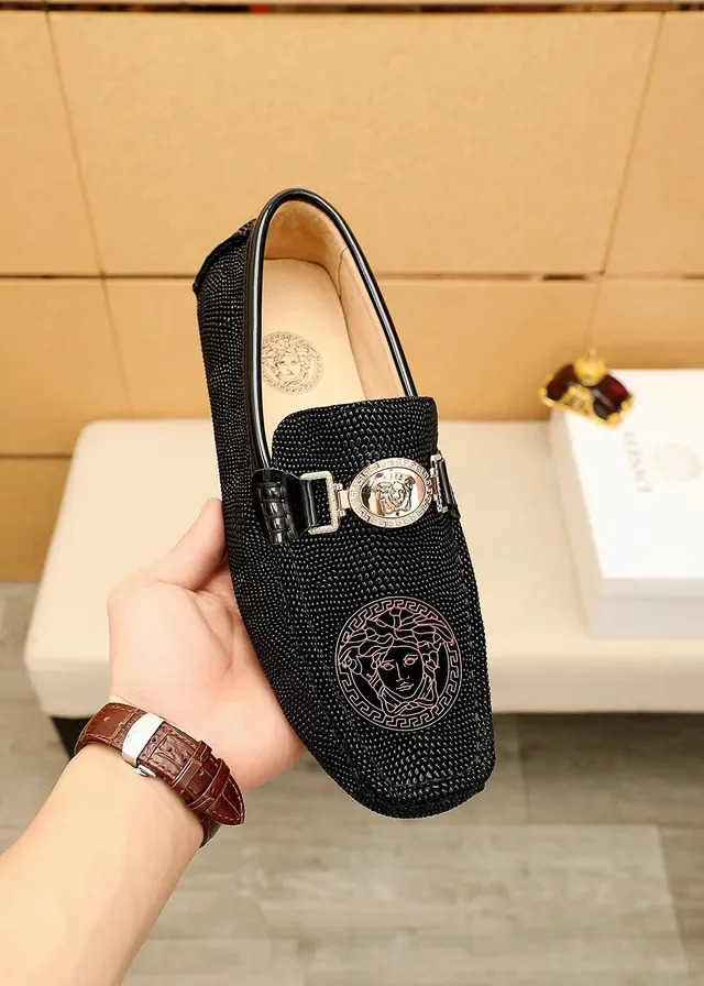 Versace Black Gold Textured Upper Medusa Head Emblem Loafer 6