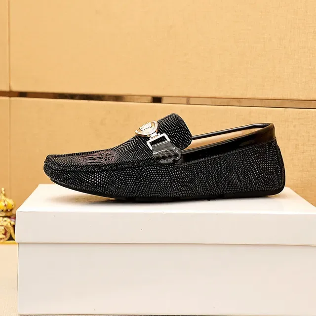 Versace Black Gold Textured Upper Medusa Head Emblem Loafer 7