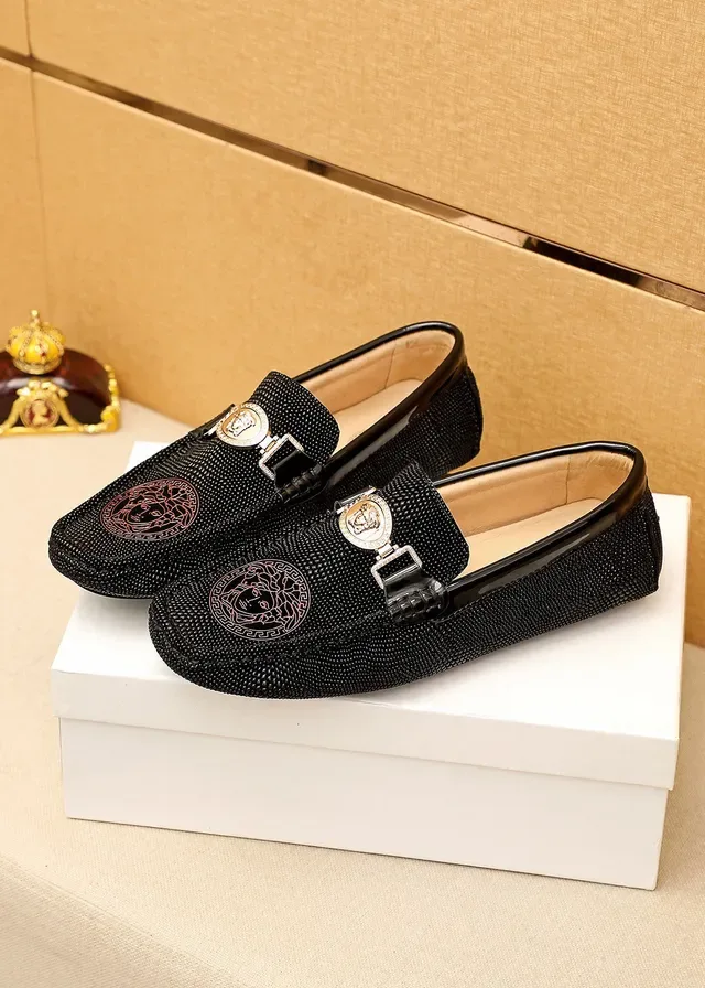 Versace Black Gold Textured Upper Medusa Head Emblem Loafer 8