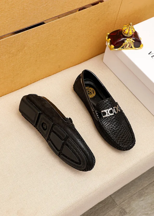 Versace Chain Reaction Black Snake-Embossed Loafers 9