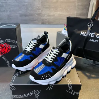Versace Chain Reaction 蓝色和黑色厚底运动鞋