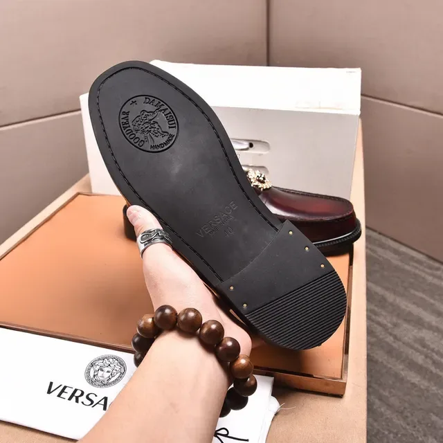 Versace Chain Reaction Burgundy Gold Polished Leather Medusa Medallion Hardware Loafer 2