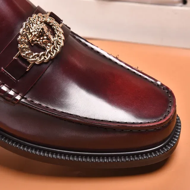 Versace Chain Reaction Burgundy Gold Polished Leather Medusa Medallion Hardware Loafer 4