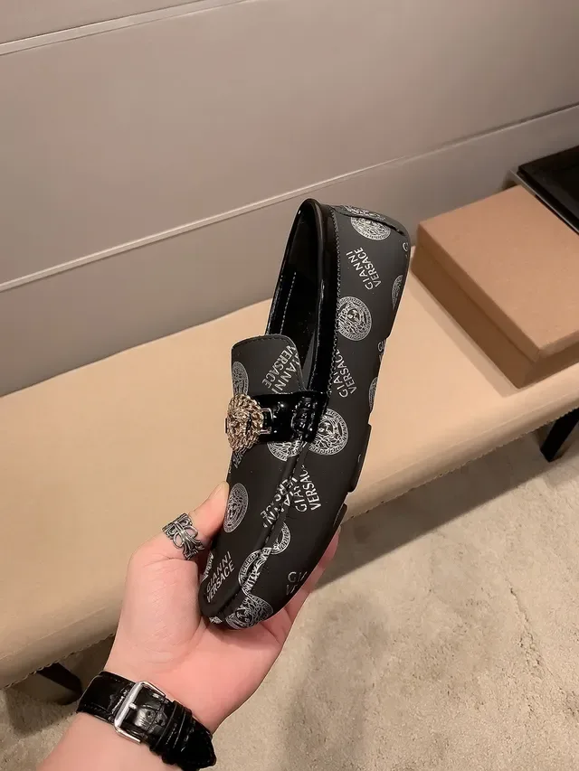 Versace Chain Reaction Logo-Print Medusa Buckle Mocasines 3