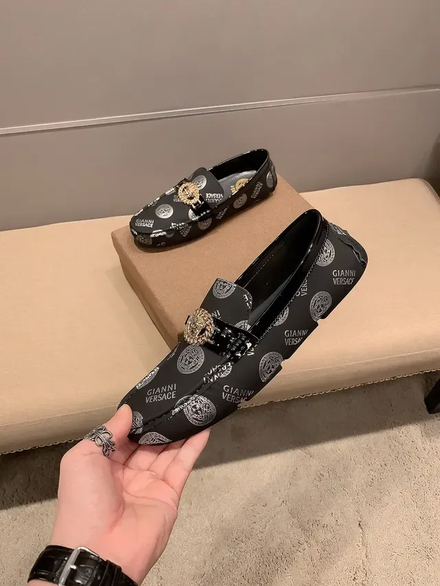Versace Chain Reaction Logo-Print Medusa Buckle Mocasines 8