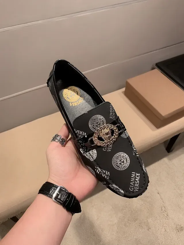 Versace Chain Reaction Logo-Print Medusa Buckle Mocasines 9