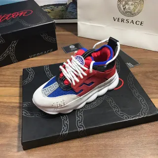 Versace Chain Reaction 红色蓝色白色厚底运动鞋