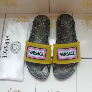 Versace Chain Reaction 蛇皮 黄色 带 拖鞋