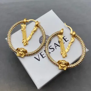 Versace Boucles d'Oreilles Hoop Or et Argent Cristaux Pavé