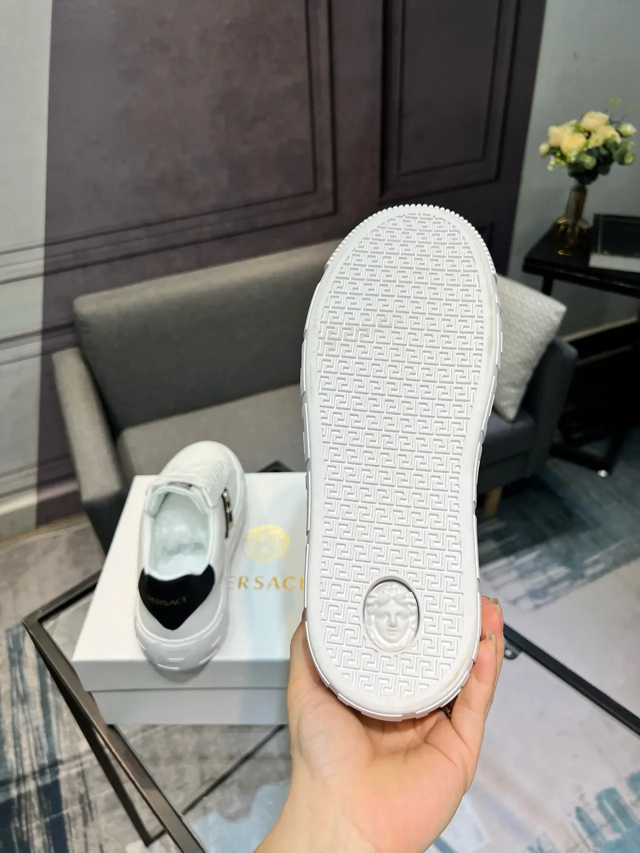 Versace Greca Odissea Brancos Medusa-embelhecido tênis lifestyle 3