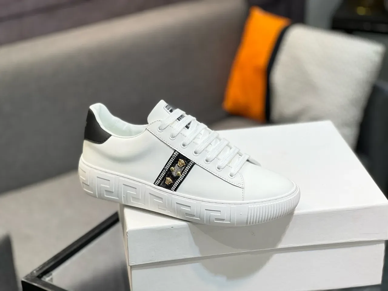Versace Greca Odissea Brancos Medusa-embelhecido tênis lifestyle 4