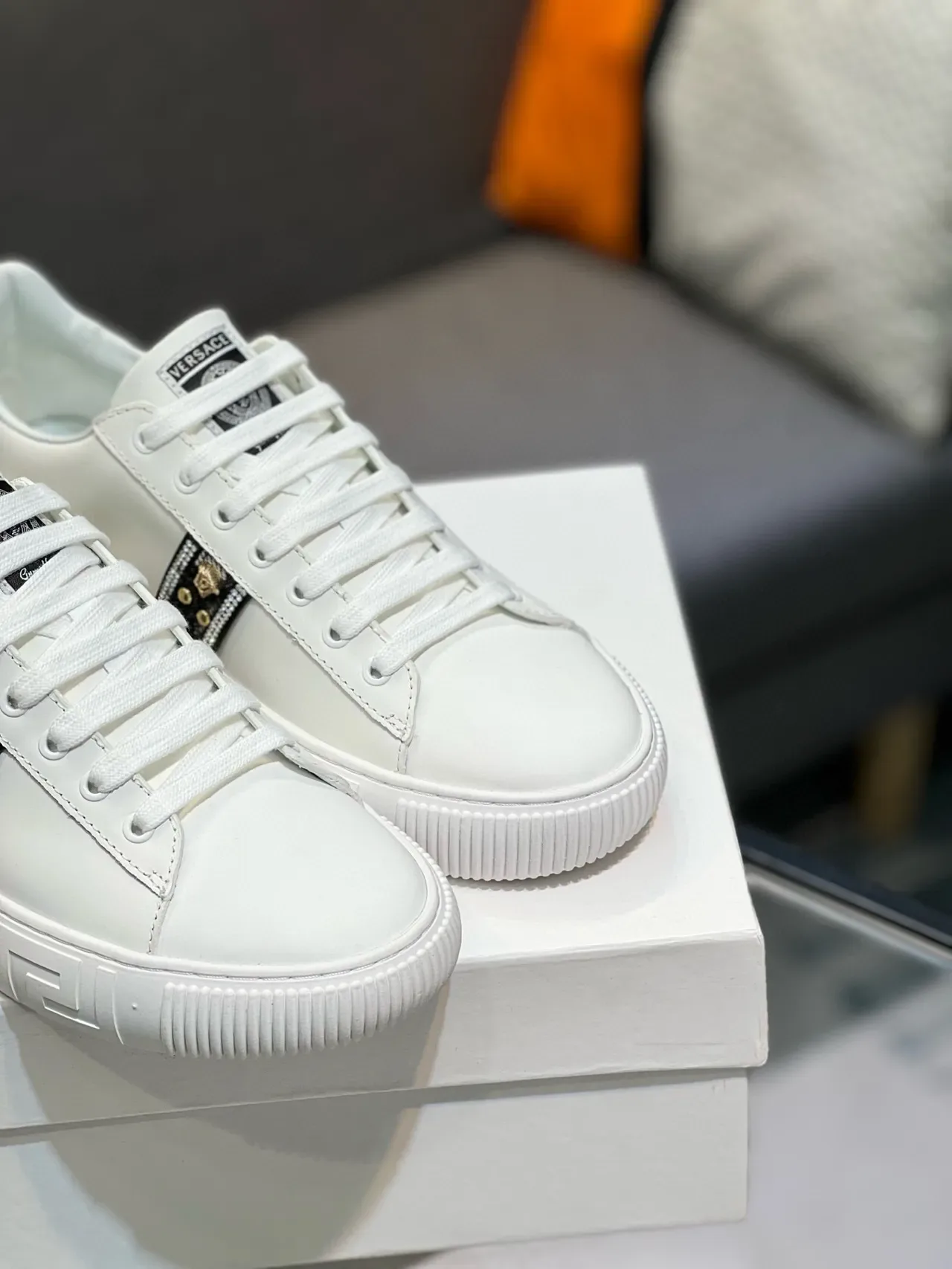 Versace Greca Odissea Brancos Medusa-embelhecido tênis lifestyle 5