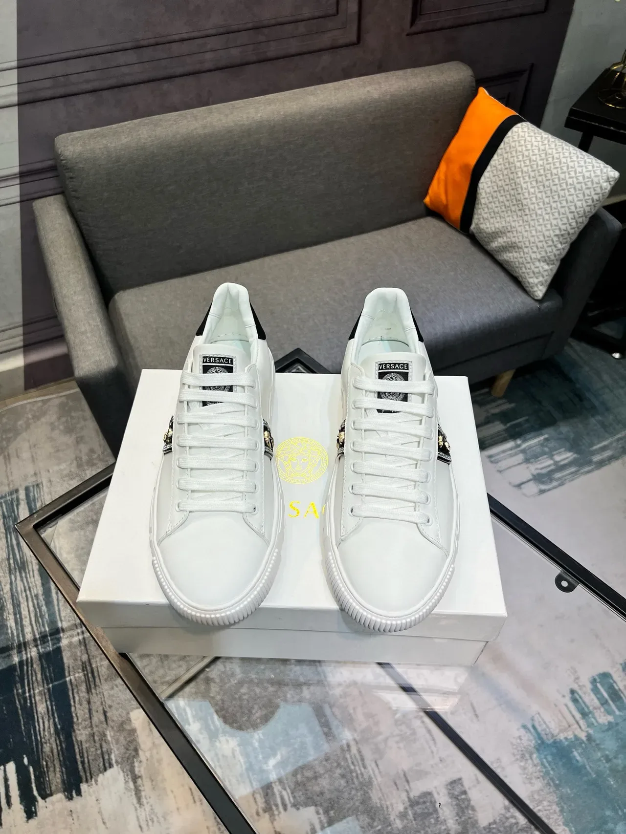 Versace Greca Odissea Brancos Medusa-embelhecido tênis lifestyle 7
