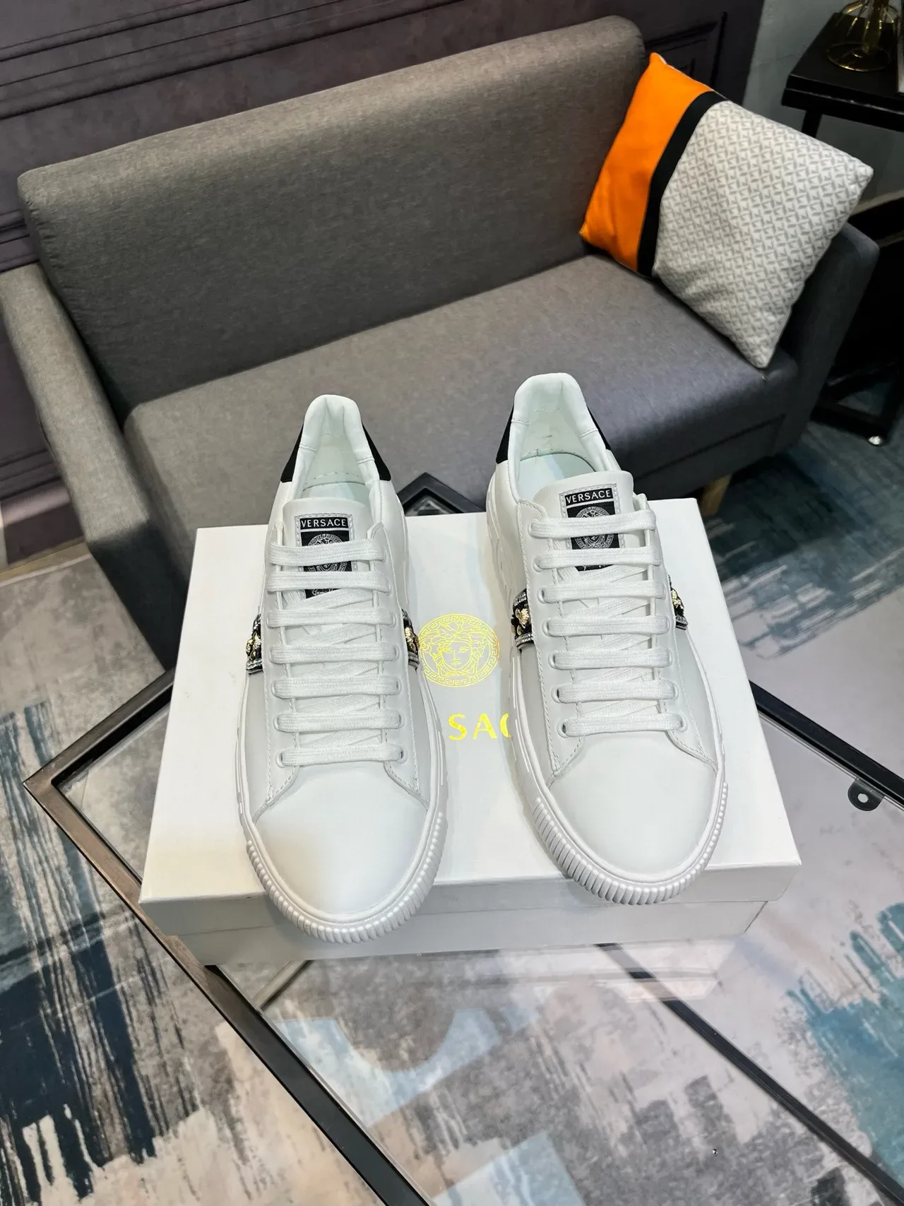 Versace Greca Odissea Brancos Medusa-embelhecido tênis lifestyle 9