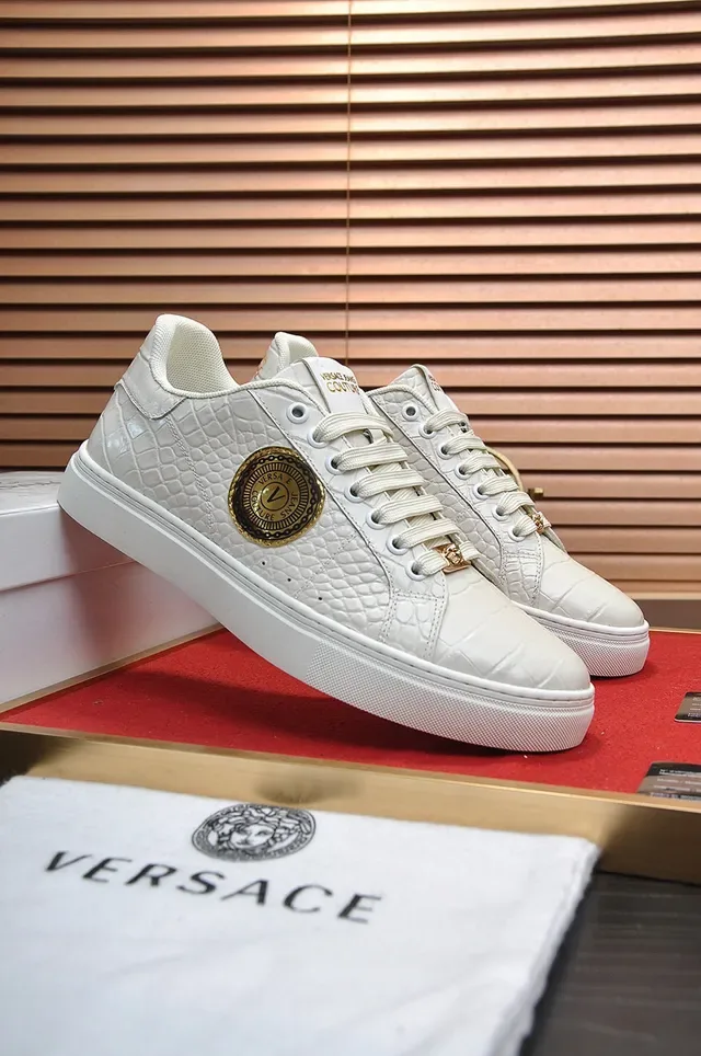 Versace Jeans Couture Croc-Embossed Off-White حذاء سنيكرز أسلوب الحياة 9