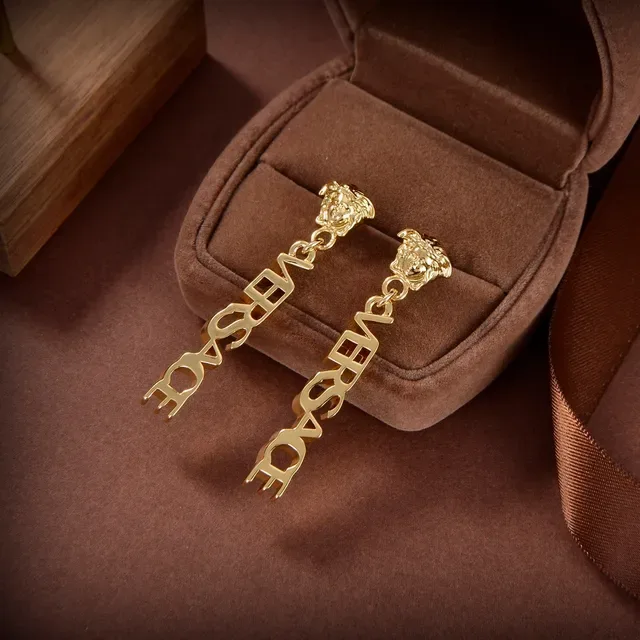 Versace Logotype Lion Head Dangle Earrings 4