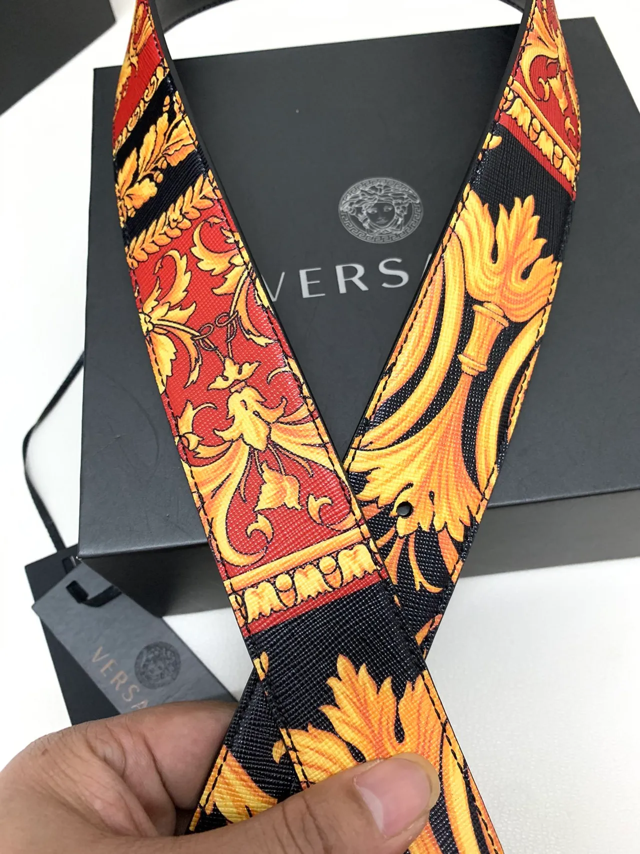 Versace Medusa Baroque Print Gold Buckle Leather Belt 2